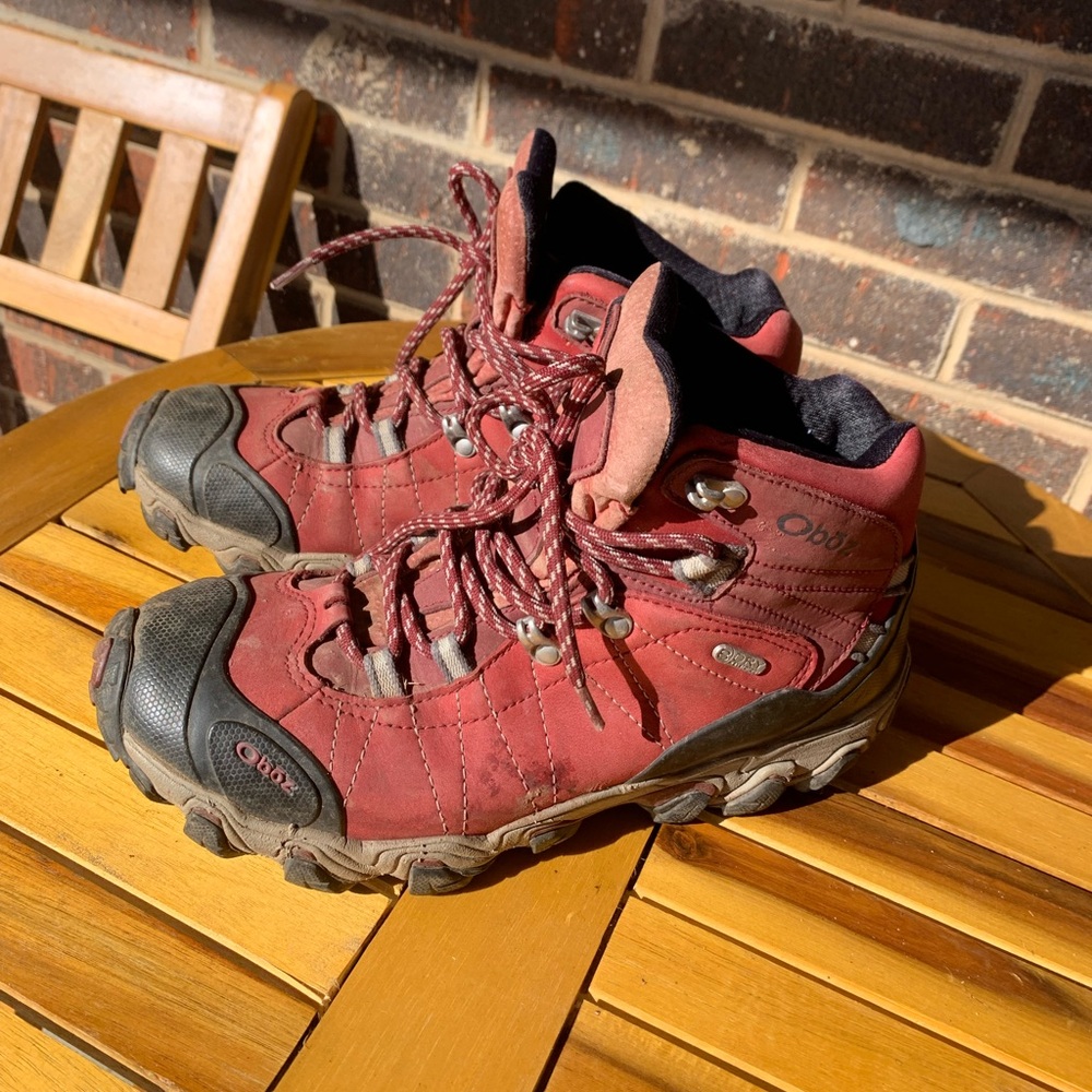 Oboz Bridger Mid Waterproof Women's High Top Hiking Boots Red Leather Size 9
